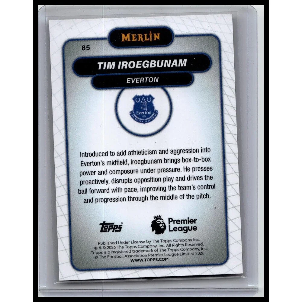 2026 Merlin Premier League Tim Iroegbunam #85 Everton Gold Refractor #/50